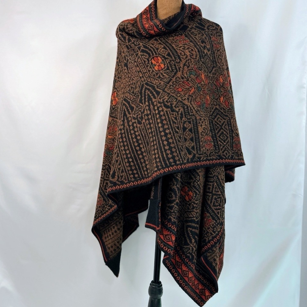 Intiwara Alpaca Shawl Wrap Women OS Brown Excellent Hand Made Bolivia Geometric